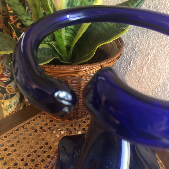 Handblown Large Flowering Cobalt Blue Coiled Vase Mid-Century Modern - Picture 10 of 14
